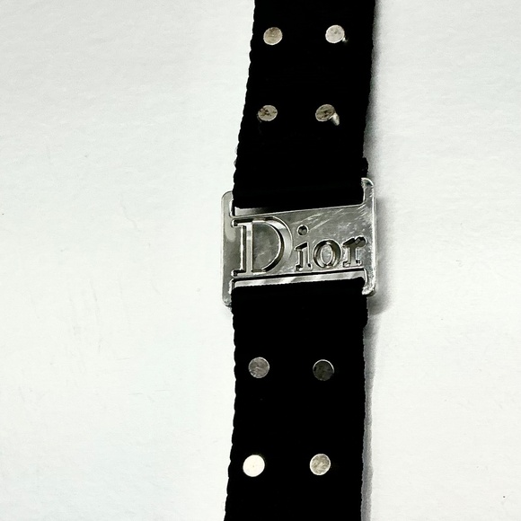 Vintage DIOR x John Galliano Bracelet Black Canvas & Silver Stud Hardware - Picture 1 of 4